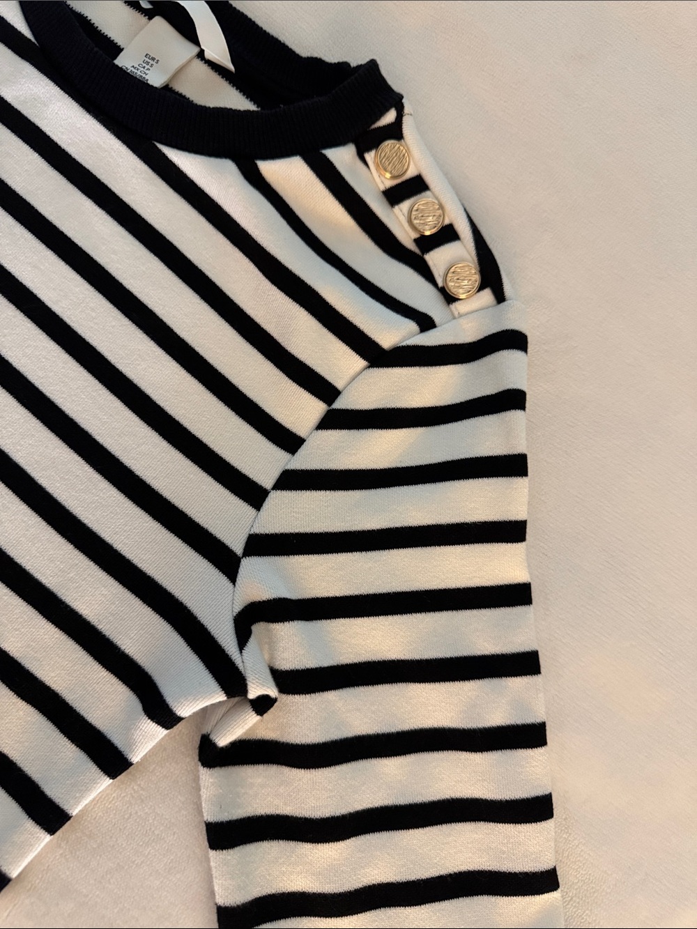Woman’s Black & White Striped Shirt with Shoulder Buttons - Picture 2 of 4